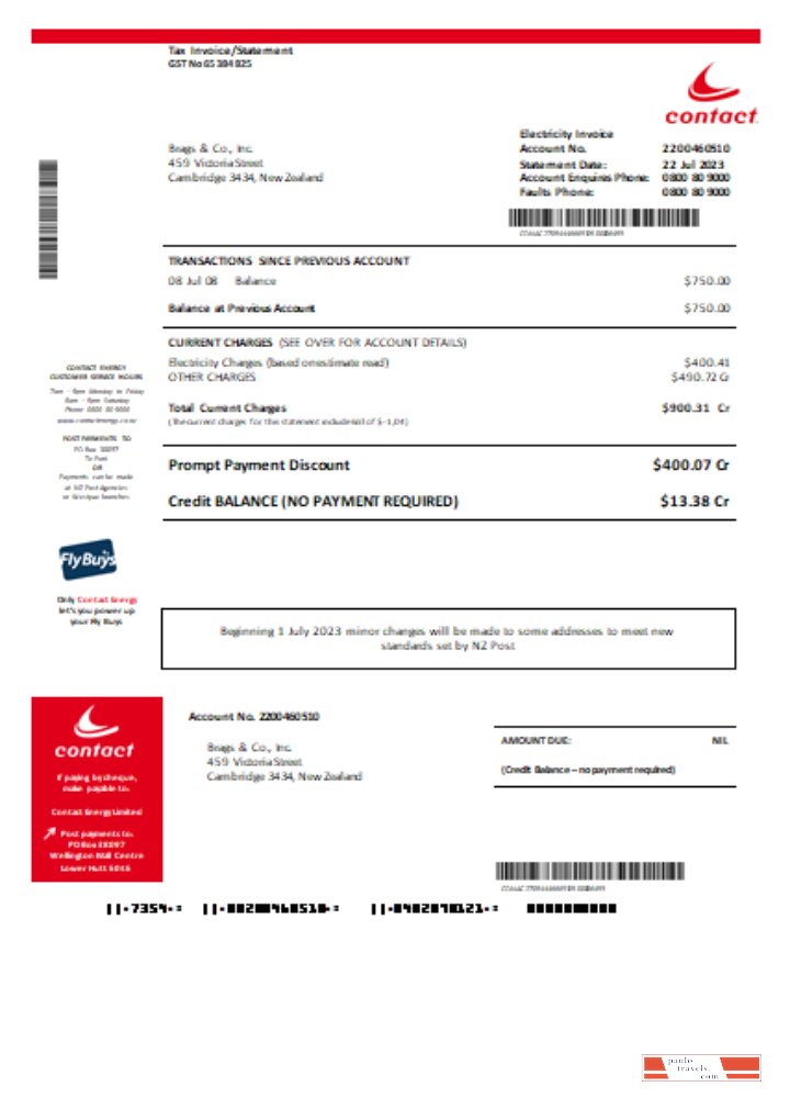 Contact Energy proof of energy business bill, SCR PSD template